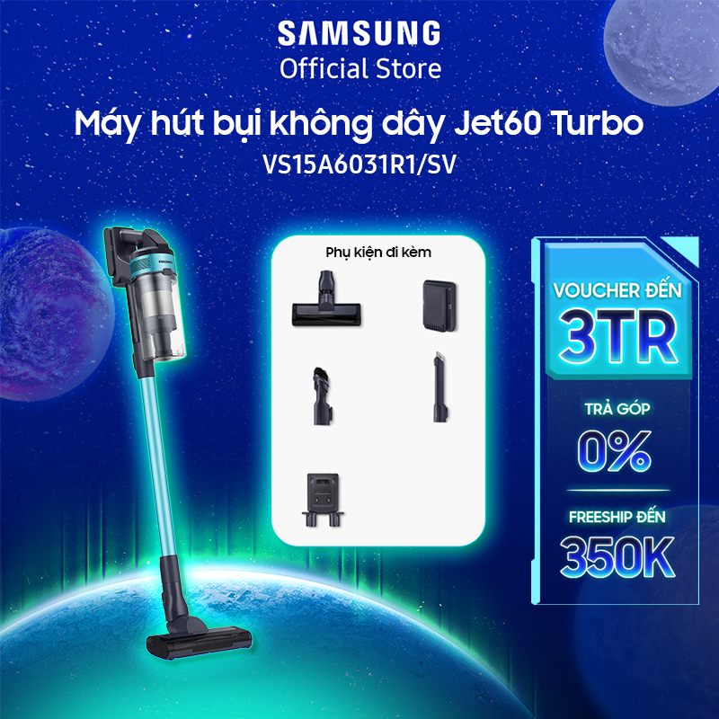 Máy hút bụi không dây Samsung Jet60 Turbo lực hút mạnh 150W (VS15A6031R1) | BigBuy360 - bigbuy360.vn