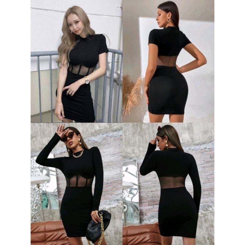 Váy body liền thân - chất thun phối lưới ulzzang