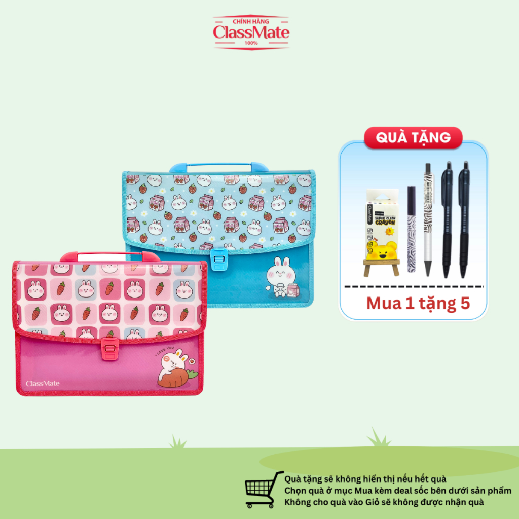 Cặp Học Thêm 2 Ngăn Rabbit CLASSMATE Hình Ngộ Nghĩnh, Chất Liệu Nhựa Nguyên Sinh An Toàn (33x24x8.5cm) CL-SB307