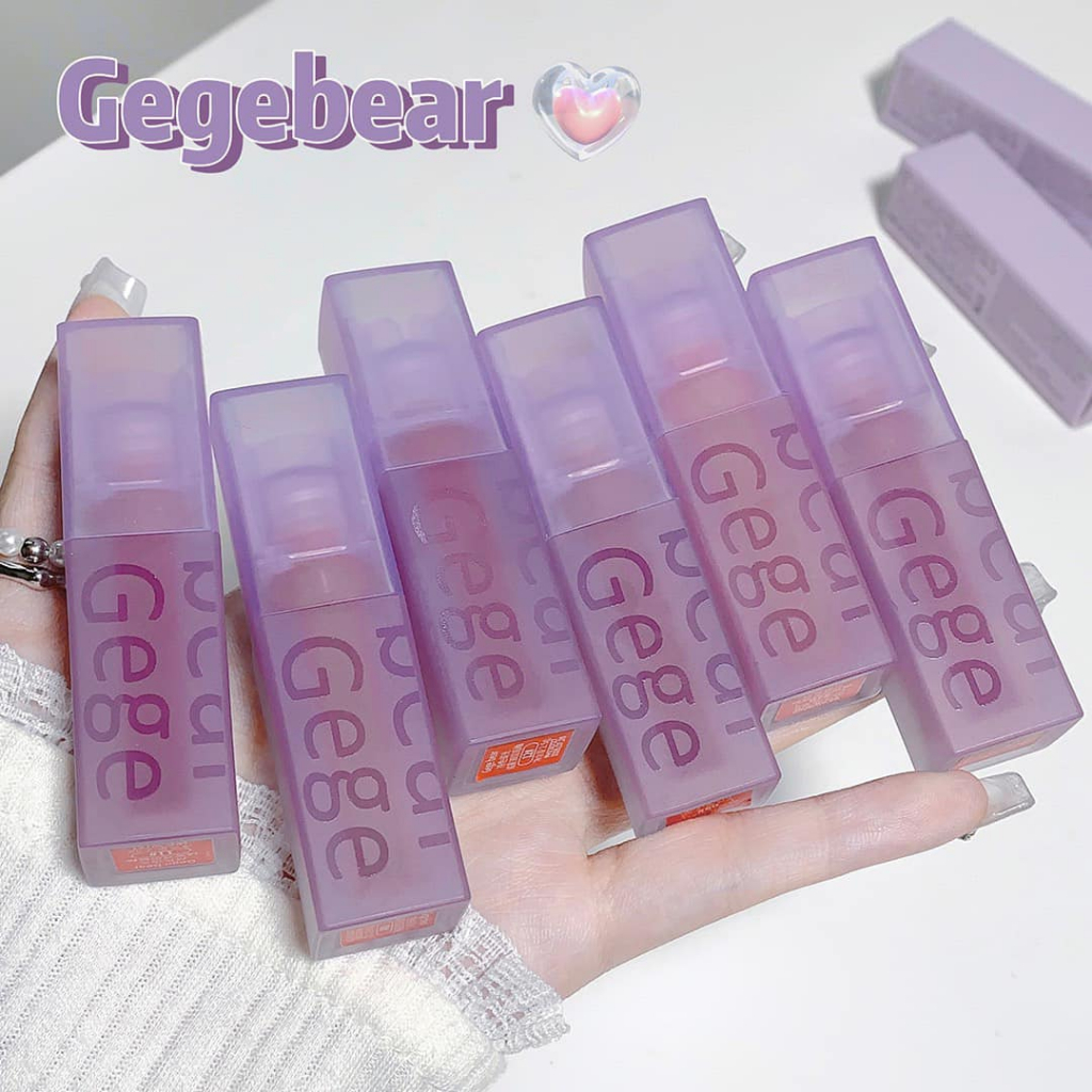 Son Kem Lì Gege Bear Vỏ Tím Pastel Nhung Lì Mềm Mịn Môi