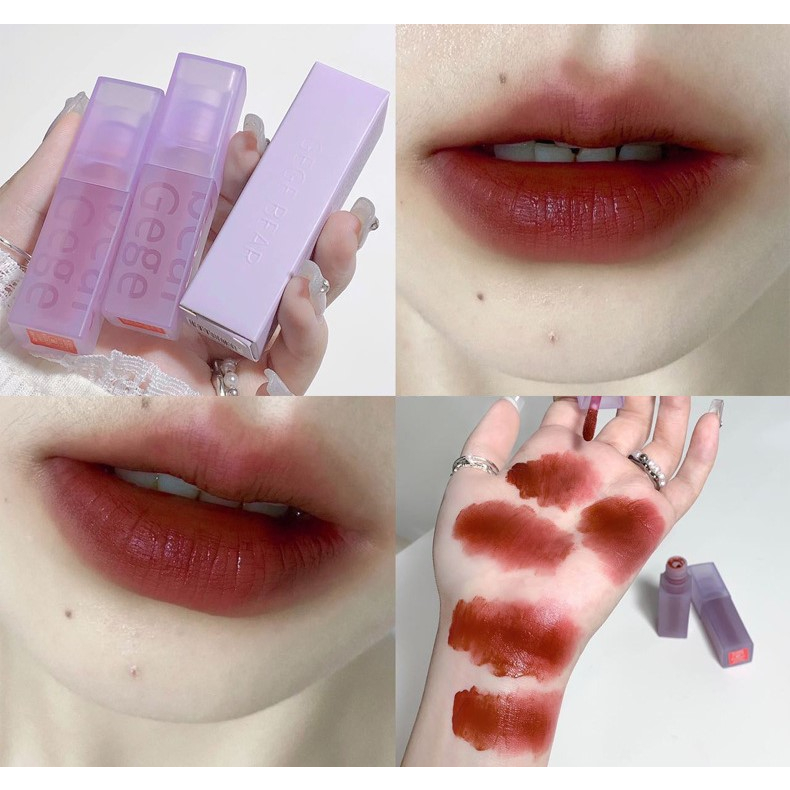 Son Kem Lì Gege Bear Vỏ Tím Pastel Nhung Lì Mềm Mịn Môi