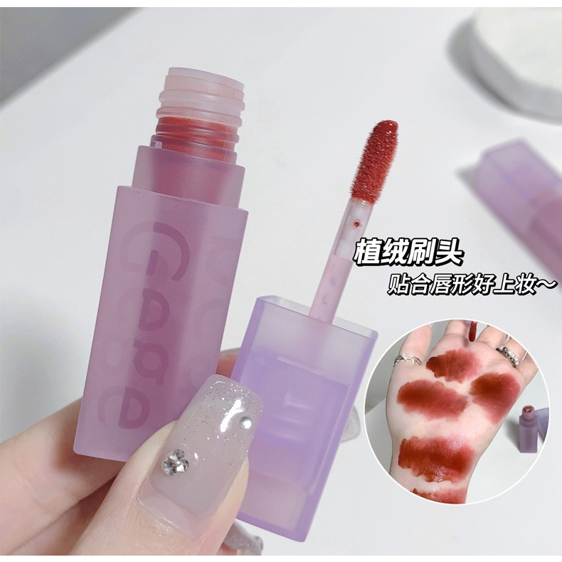Son Kem Lì Gege Bear Vỏ Tím Pastel Nhung Lì Mềm Mịn Môi