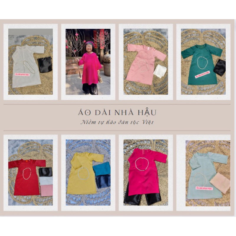 Áo dài bé gái cổ tròn tay lỡ trơn