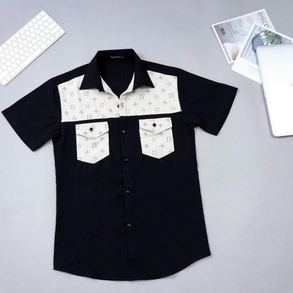 Áo sơ mi nam tay ngắn chất đũi đắp vải hàn cao cấp mềm mịn phối túi mẫu mới HOT TREND cao cấp-AHFASHION