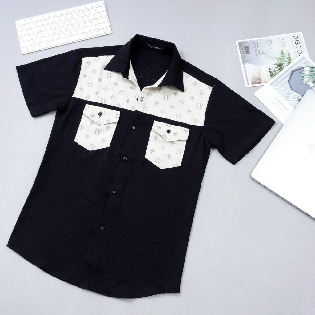 Áo sơ mi nam tay ngắn chất đũi đắp vải hàn cao cấp mềm mịn phối túi mẫu mới HOT TREND cao cấp-AHFASHION