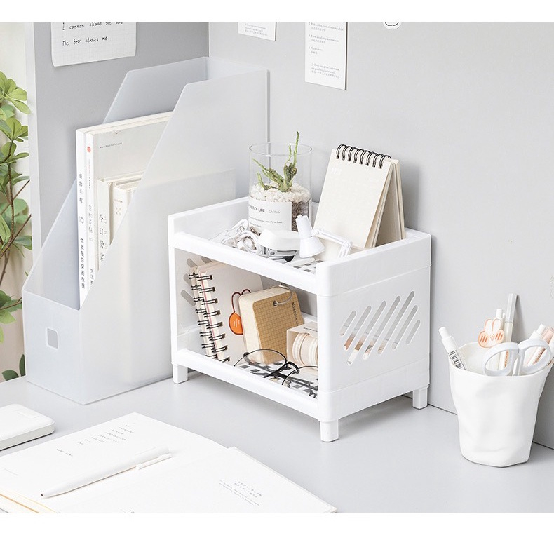 Kệ Nhựa Mini 2 Tầng Đựng Đồ Đa Năng Để Bàn Trang Điểm, Bàn Học