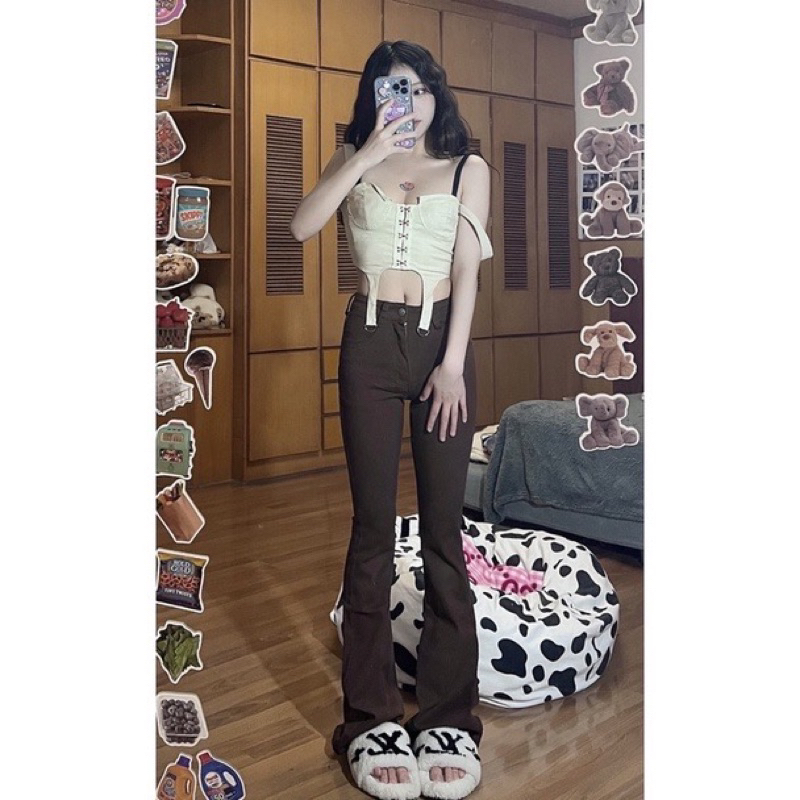 Quần jean flared jean 9 màu lưng cao ống đứng loe nhẹ form hàn, màu xám vải nhập xịn hàn quốc