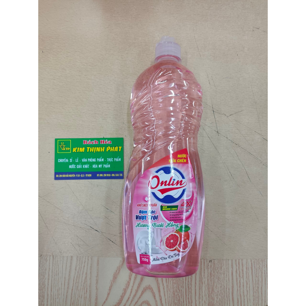 Nước rửa chén Onlin hương bưởi hồng không hại da tay chai 750g