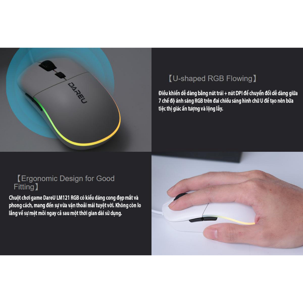 Chuột gaming DAREU LM121 Silent RGB có dây