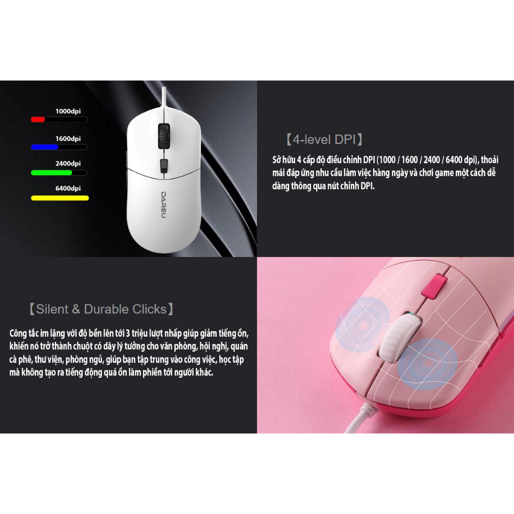 Chuột gaming DAREU LM121 Silent RGB có dây