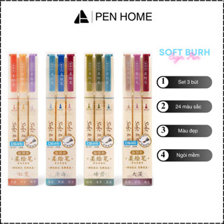 Set 3 bút Soft Brush Sign Pen luyện viết Calligraphy, Bullet Journal, Trang trí sổ.