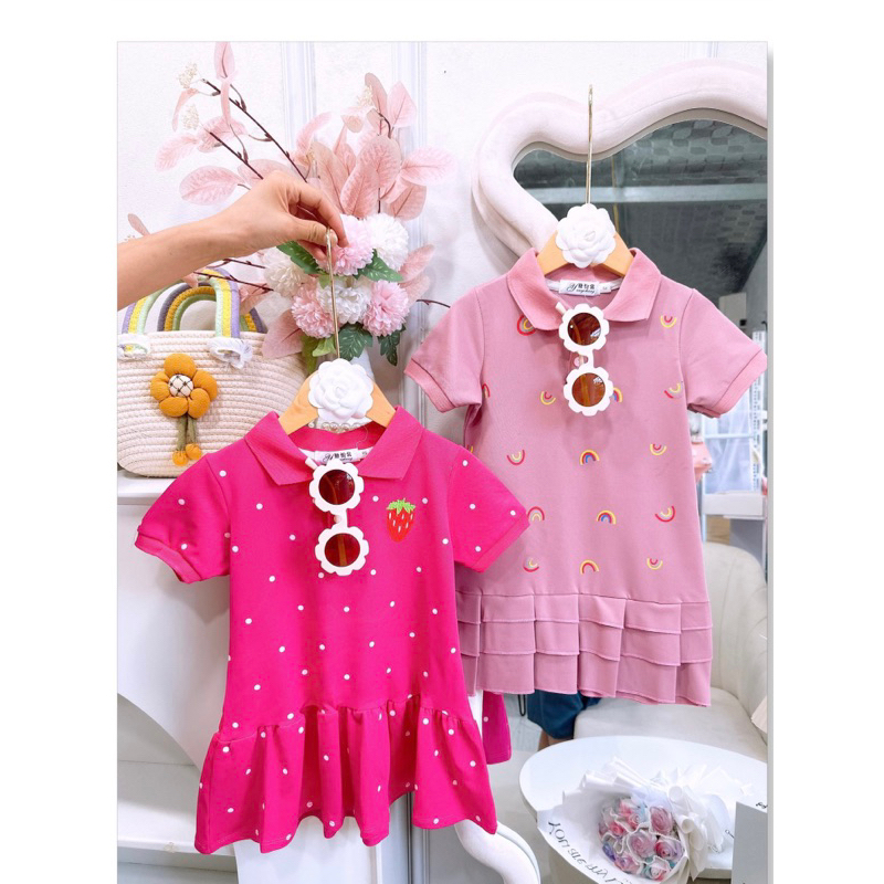 Đầm cổ polo cá sấu bé gái
