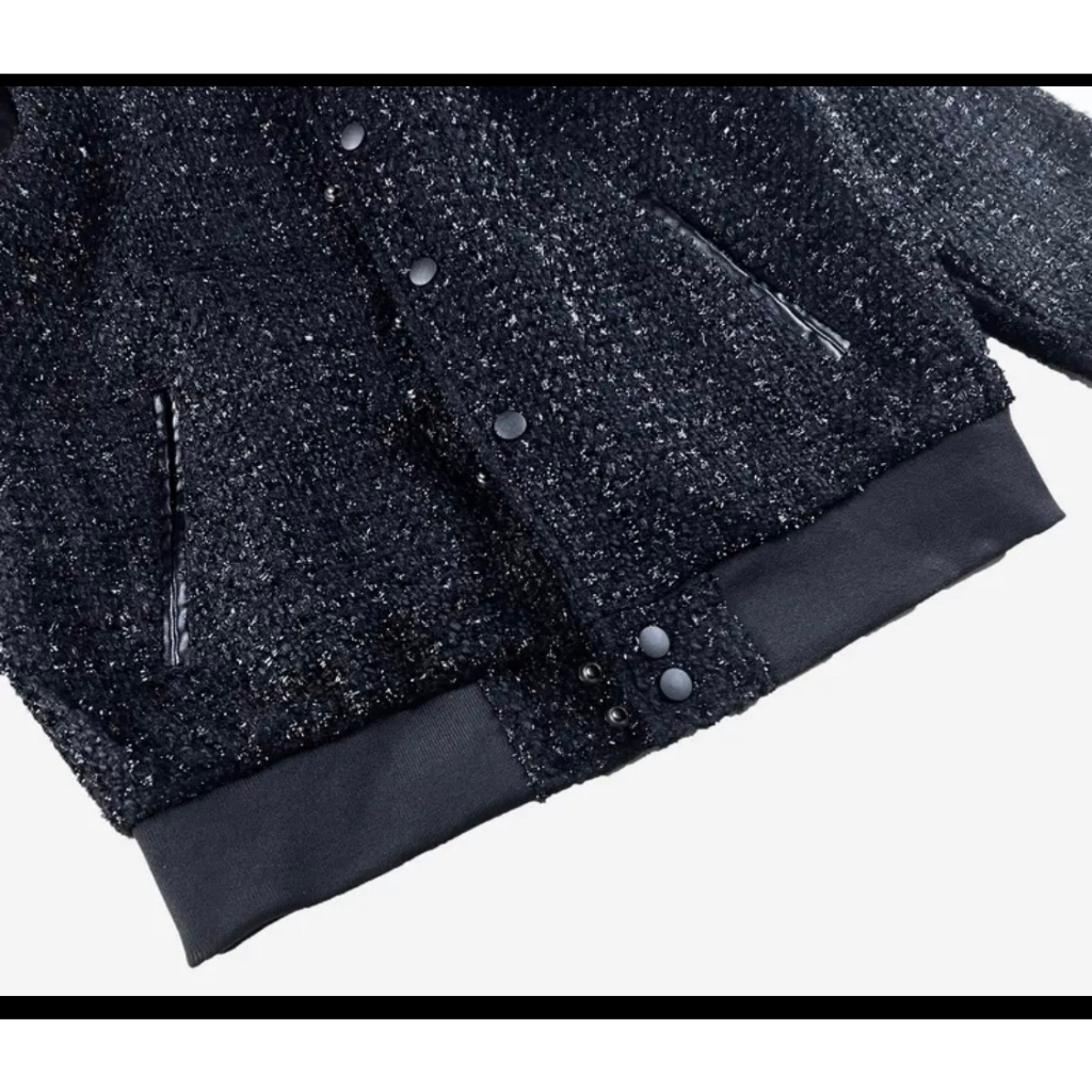 Áo Khoác Bomber Teddy Kim Tuyến Óng Ánh Cao Cấp-Áo Khoác Dạ Nhũ Phối Cầu Vai Da Hottrend 2023