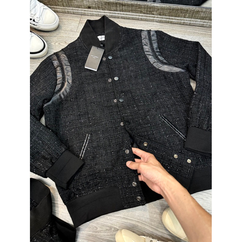 Áo Khoác Bomber Teddy Kim Tuyến Óng Ánh Cao Cấp-Áo Khoác Dạ Nhũ Phối Cầu Vai Da Hottrend 2023