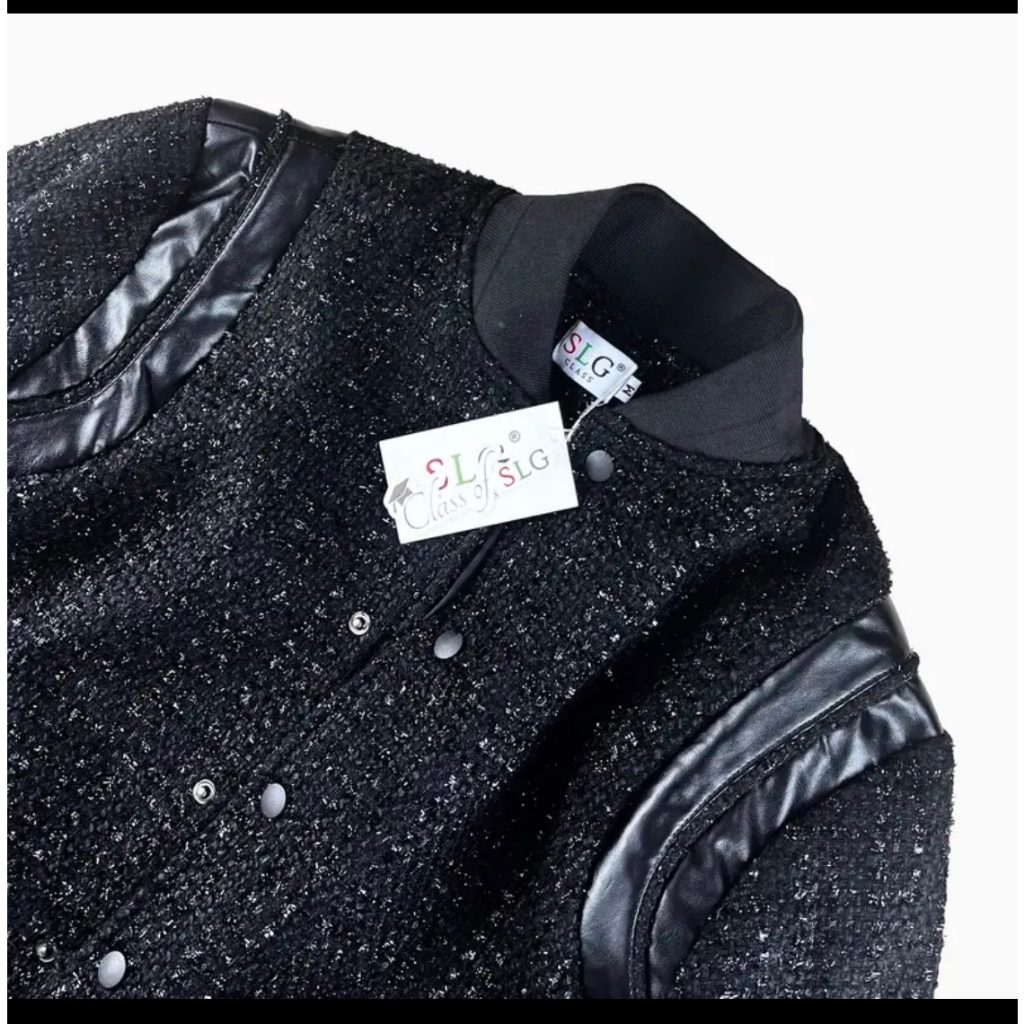 Áo Khoác Bomber Teddy Kim Tuyến Óng Ánh Cao Cấp-Áo Khoác Dạ Nhũ Phối Cầu Vai Da Hottrend 2023