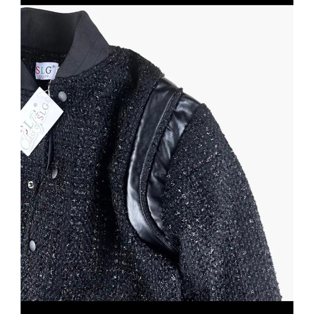 Áo Khoác Bomber Teddy Kim Tuyến Óng Ánh Cao Cấp-Áo Khoác Dạ Nhũ Phối Cầu Vai Da Hottrend 2023