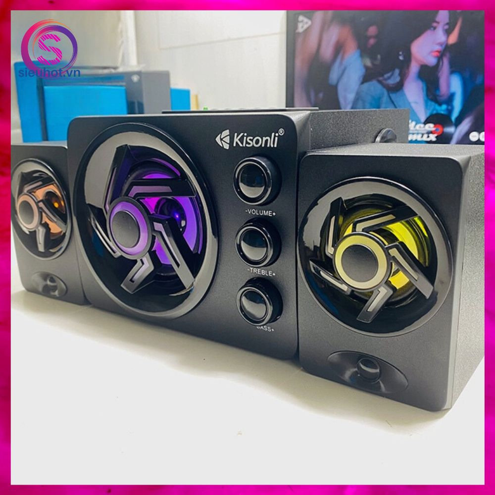 Loa Máy Vi Tính 2.1 KISONLI TM-8000A Công Suất Lớn Led RGB Để Bàn Loa Nghe Nhạc Pc Laptop Có Dây Bluetooth Bass Mạnh