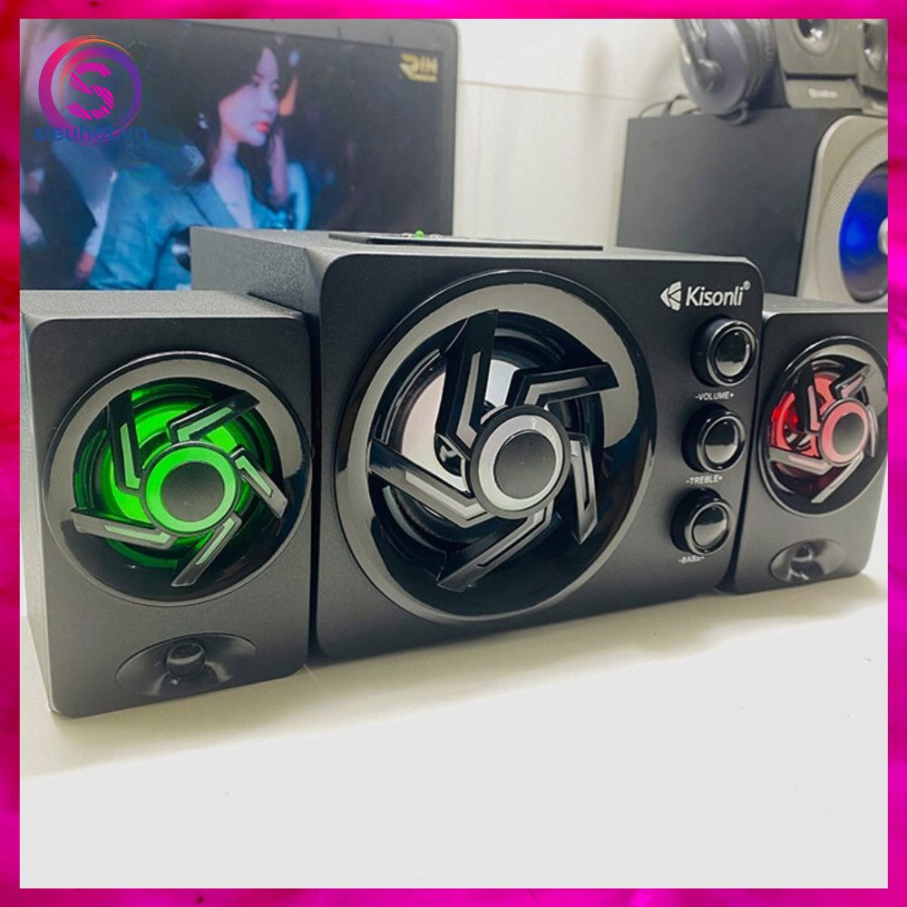 Loa Máy Vi Tính 2.1 KISONLI TM-8000A Công Suất Lớn Led RGB Để Bàn Loa Nghe Nhạc Pc Laptop Có Dây Bluetooth Bass Mạnh