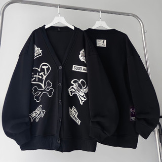 Áo khoác cardigan nỉ bông in hình unisex Habit