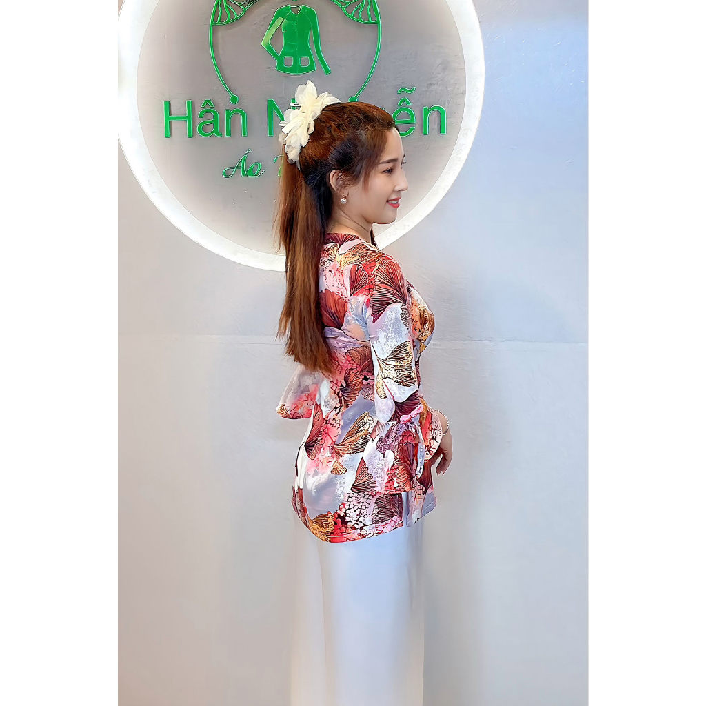 B.A55 Áo Bà Ba Tay Loe Dây Kéo Nút Bọc cổ tròn Kèm Quần - Hân Nguyễn Áo Bà Ba