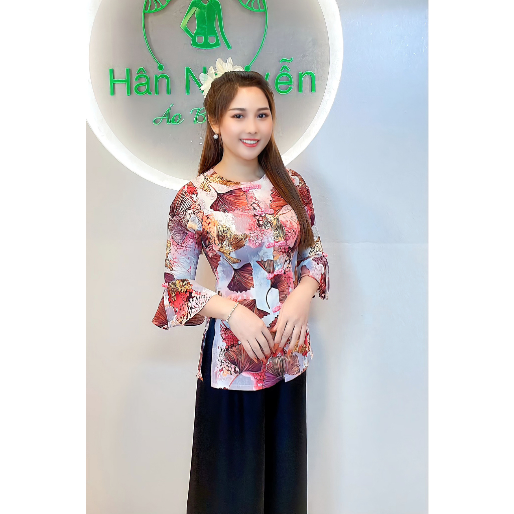 B.A55 Áo Bà Ba Tay Loe Dây Kéo Nút Bọc cổ tròn Kèm Quần - Hân Nguyễn Áo Bà Ba