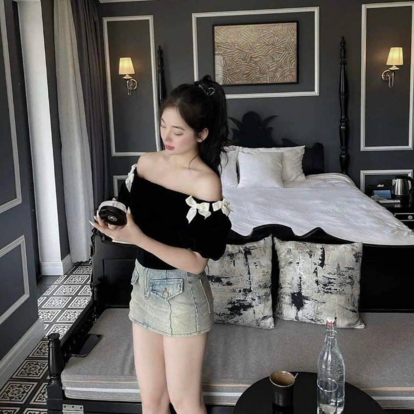 Áo trễ vai gắn nơ cao cấp