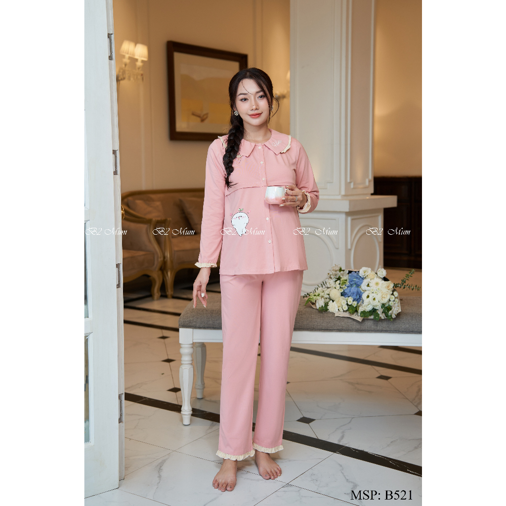 Đồ bộ bầu và sau sinh dài tay chất cotton co giãn 4 chiều B521 B2MUM
