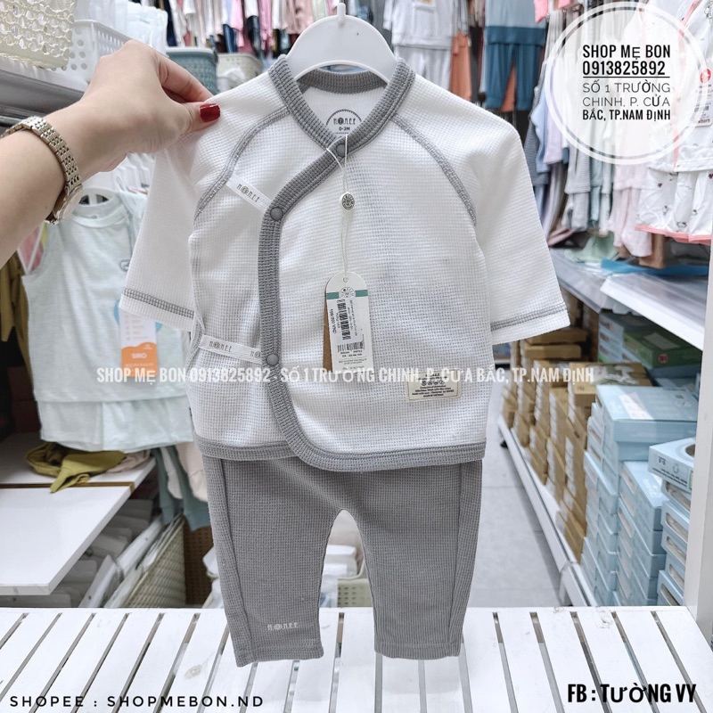 -Bộ nỉ len sơ sinh bamboo cài chéo, cài thẳng