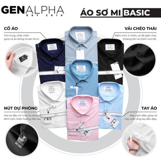 Áo Sơ Mi Nam Trơn Tay Dài GEN ALPHA cổ Đức, vải chéo mềm mịn hạn chế nhăn, nhiều màu, dễ mặc