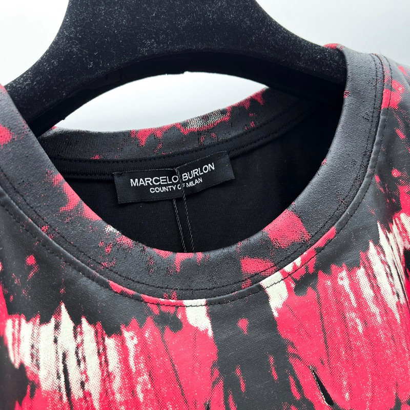 Áo phông nam nữ cổ tròn Burlon cotton in hình đôi cánh tia sét đỏ trắng tràn bo cổ hai mặt rẻ đẹp #Hot #2023