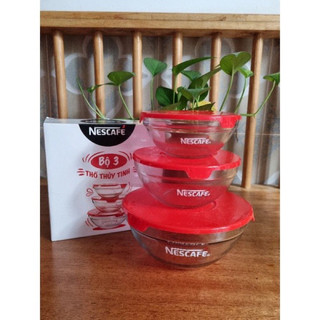 Bộ 3 thố thủy tinh Nescafe Hkm Giá rẻ 35k