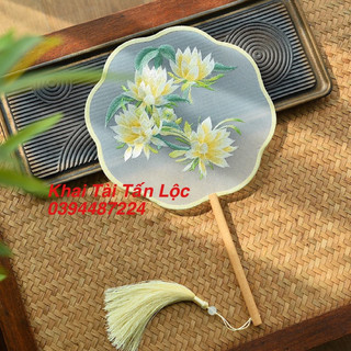 Quạt cổ trang thêu hoa Quỳnh 2 mặt