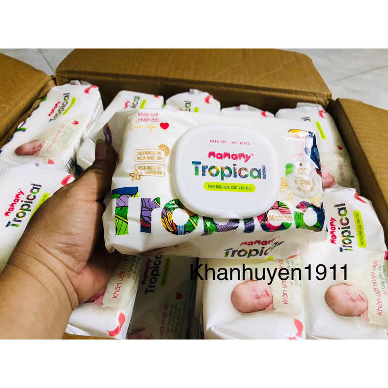 Combo 10 gói khăn ướt Mamamy Tropical 90 tờ có nắp