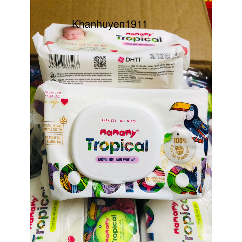 Combo 5 gói khăn ướt Mamamy Tropical 90 tờ có nắp