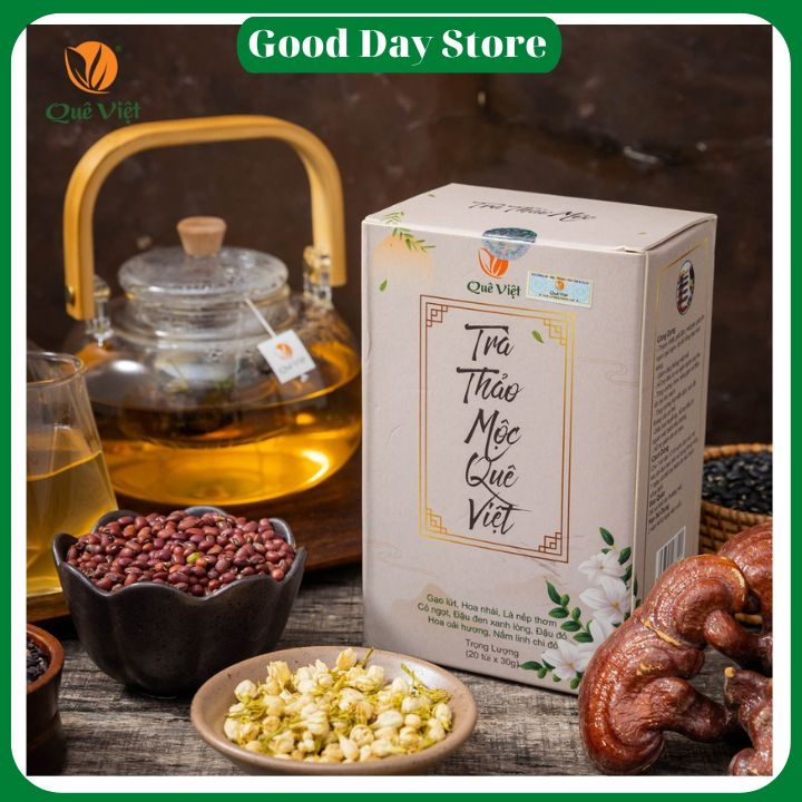 Trà thảo mộc Quê Việt hỗ trợ giảm cân an toàn,giúp thanh nhiệt mát gan,ngủ ngon,tốt cho người lớn tuổi - Good Day Store