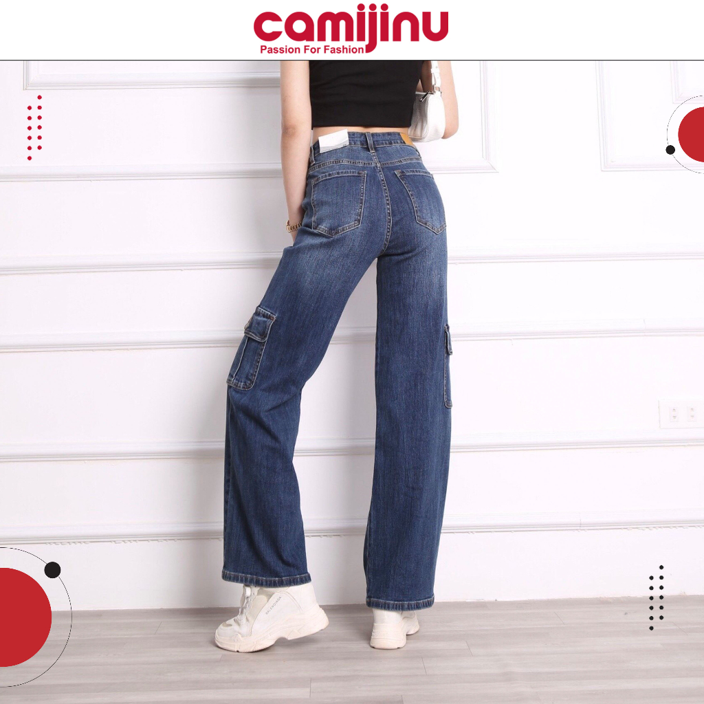 Quần Jeans Nữ Suông Túi Hộp, Dáng Dài Màu Xanh Đậm - Thương Hiệu Camijinu
