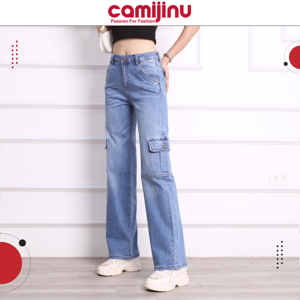 Quần Jeans Nữ Suông Túi Hộp, Dáng Dài Màu Xanh Đậm - Thương Hiệu Camijinu