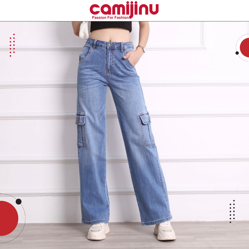 Quần Jeans Nữ Suông Túi Hộp, Dáng Dài Màu Xanh Đậm - Thương Hiệu Camijinu