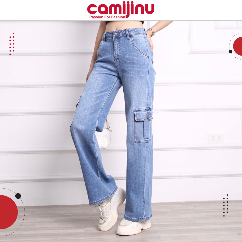 Quần Jeans Nữ Suông Túi Hộp, Dáng Dài Màu Xanh Đậm - Thương Hiệu Camijinu