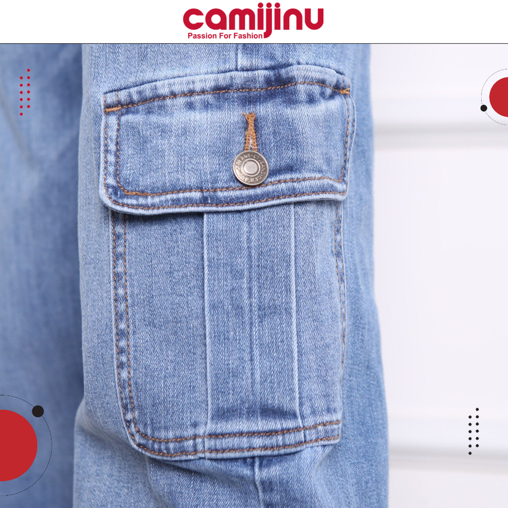 Quần Jeans Nữ Suông Túi Hộp, Dáng Dài Màu Xanh Đậm - Thương Hiệu Camijinu