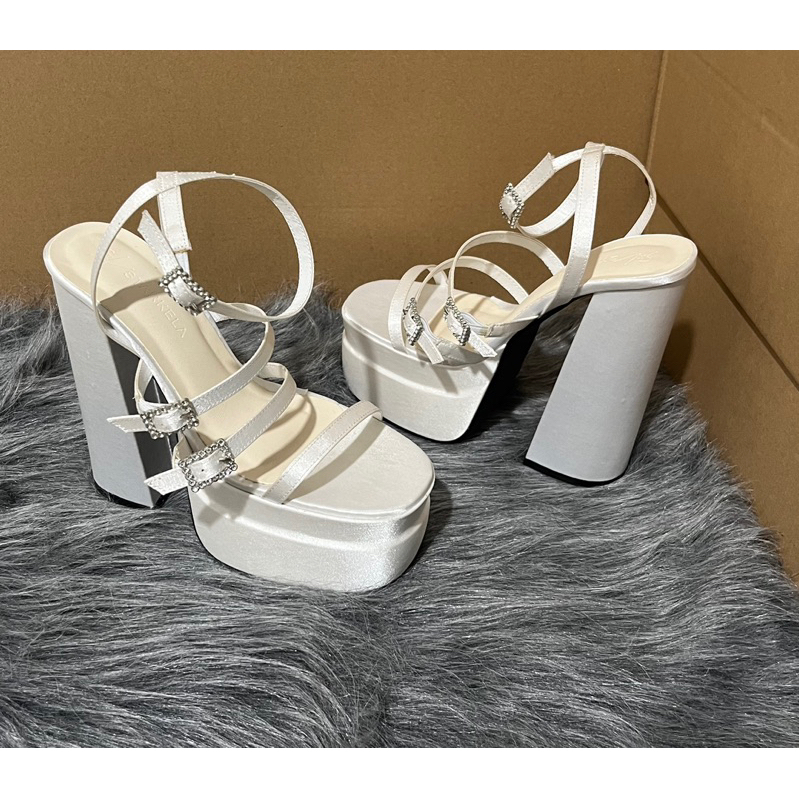 Giày cao gót nữ sandal 15cm chất vãi satin bóng mịn êm chân