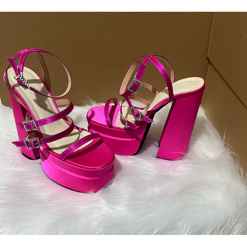 Giày cao gót nữ sandal 15cm chất vãi satin bóng mịn êm chân