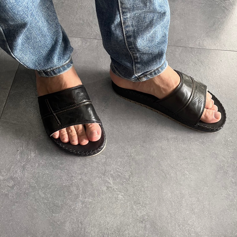 Dép Nam Quai Ngang, Dép Da Bò Thật, Đế Khâu Chắc Chắn