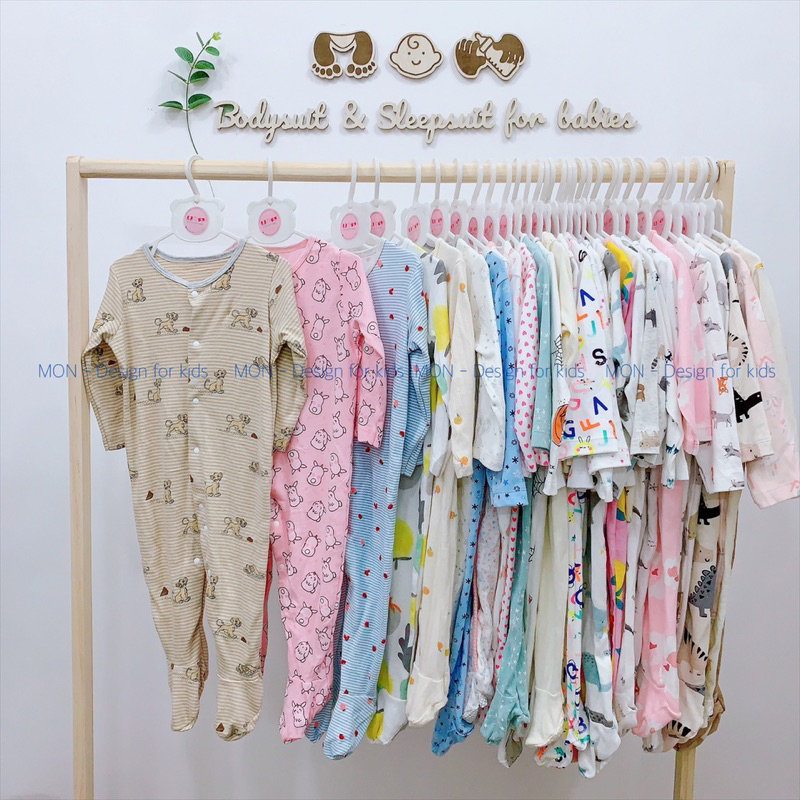 Sleepsuit KHÓA KÉO và CÚC BẤM bộ body dài tay liền tất hàng xuất dư cho bé yêu