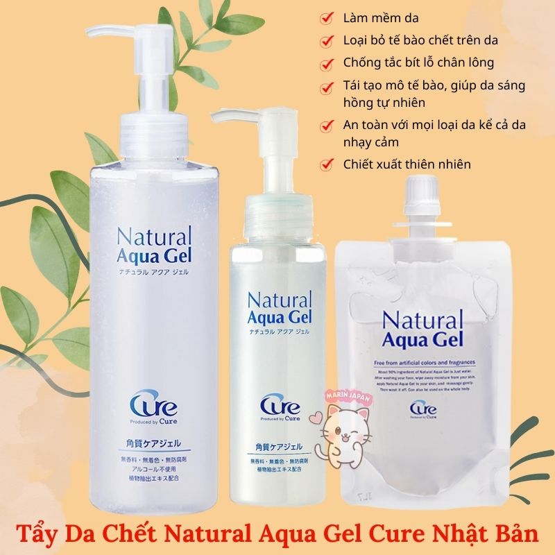 Tẩy Da Chết Natural Aqua Gel Cure Và White Clear Gel Medicated Cure Dưỡng Trắng, Ngừa Mụn Nội Địa Nhật Bản