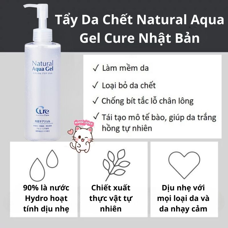 Tẩy Da Chết Natural Aqua Gel Cure Và White Clear Gel Medicated Cure Dưỡng Trắng, Ngừa Mụn Nội Địa Nhật Bản