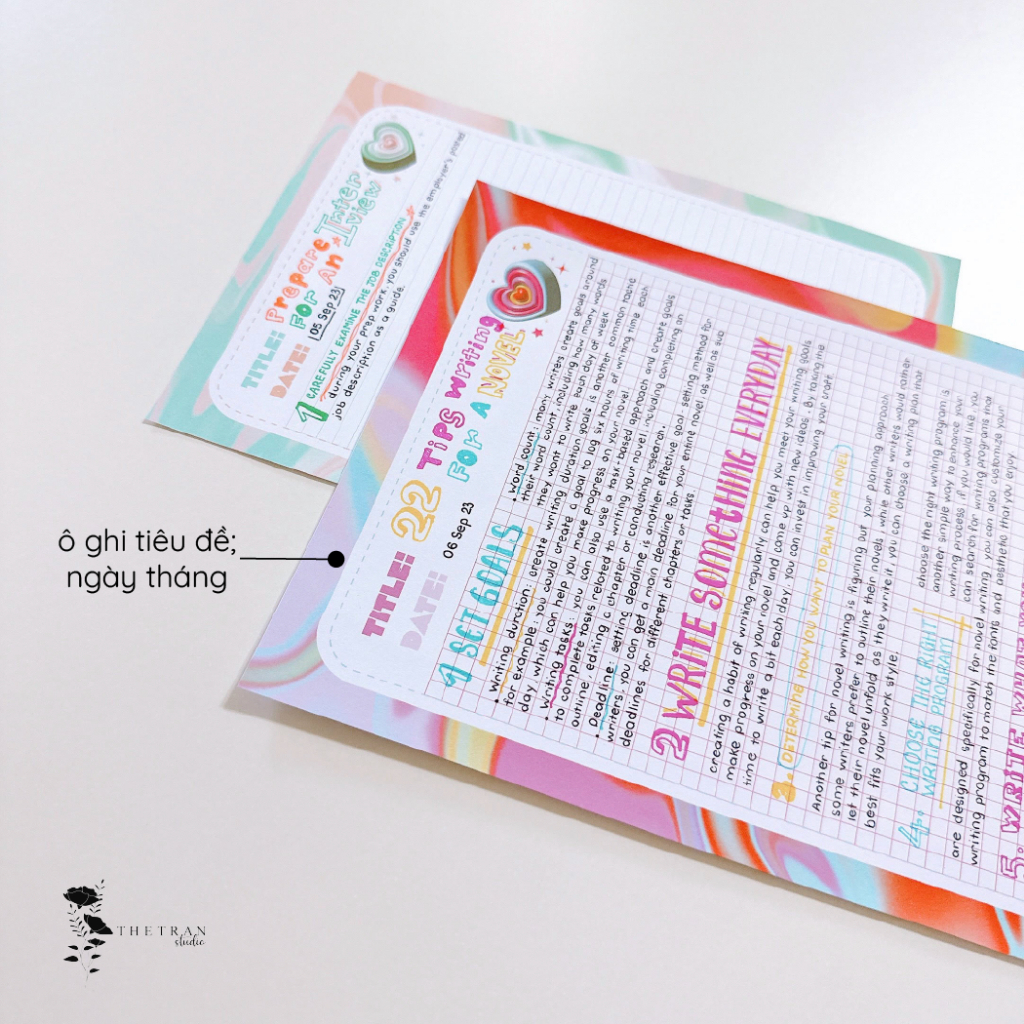 Bộ 10 tờ giấy ghi chép kẻ ô, kẻ ngang - A4, B5, A5 / to your heart notepad / thetranstudio