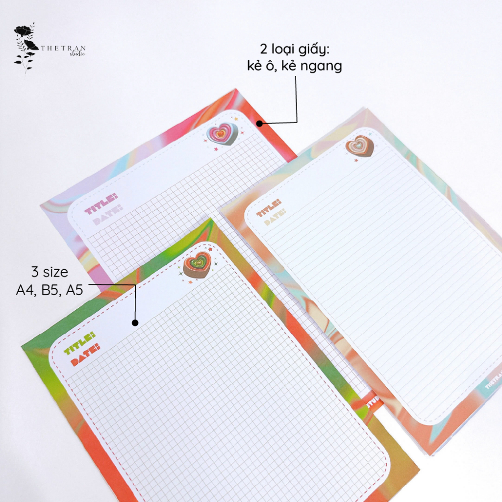 Bộ 10 tờ giấy ghi chép kẻ ô, kẻ ngang - A4, B5, A5 / to your heart notepad / thetranstudio