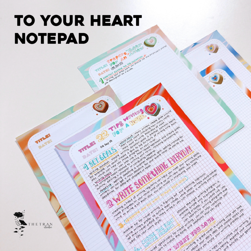 Bộ 10 tờ giấy ghi chép kẻ ô, kẻ ngang - A4, B5, A5 / to your heart notepad / thetranstudio