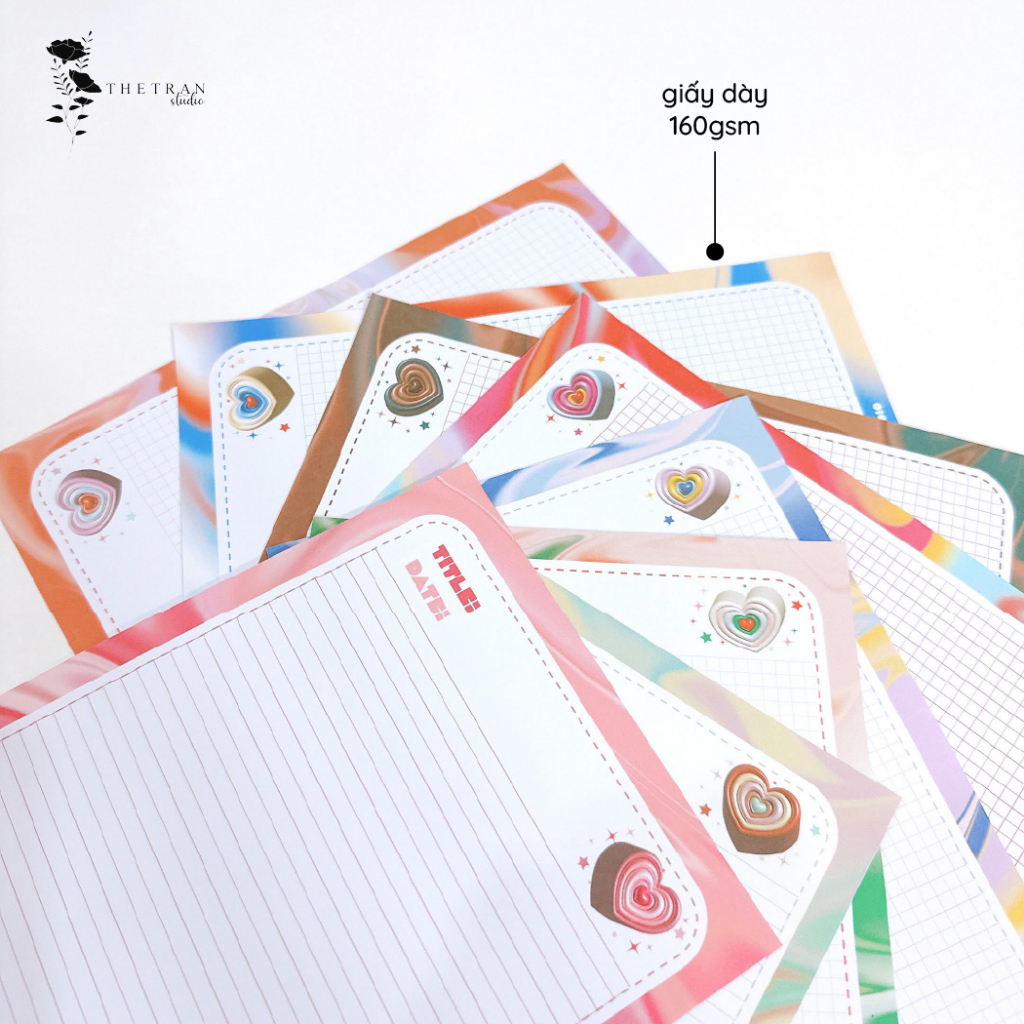 Bộ 10 tờ giấy ghi chép kẻ ô, kẻ ngang - A4, B5, A5 / to your heart notepad / thetranstudio